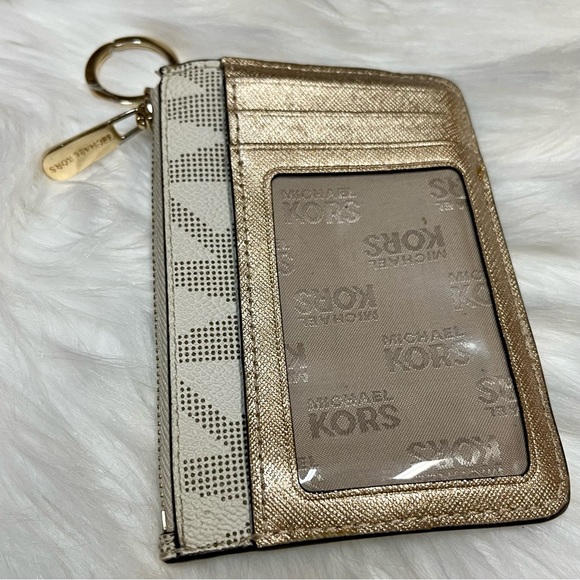 MICHAEL KORS GOLD LOGO CARD HOLDER/KEYCHAIN IN GUC - Picture 7 of 12